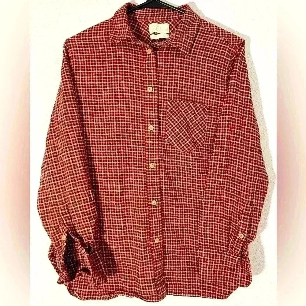 J CREW Flannel Plaid Shirt Size Small Pink Brown Button Down
